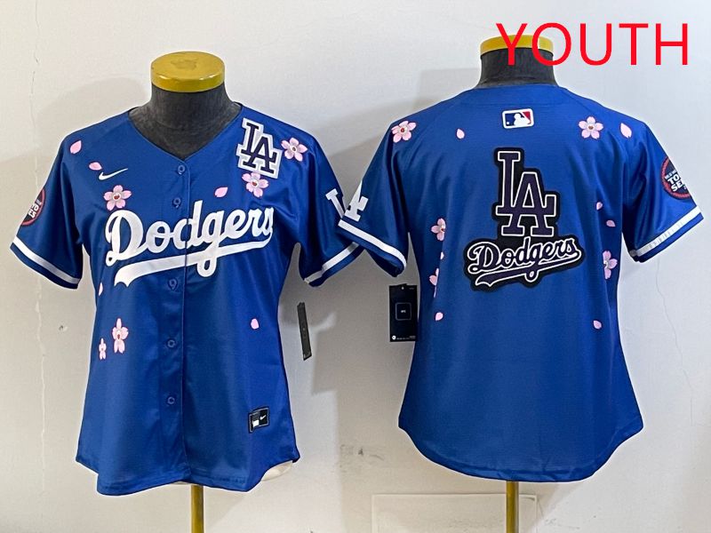 Youth Los Angeles Dodgers Blank Blue Sakura Edition 2025 Nike MLB Jersey style 23->youth mlb jersey->Youth Jersey